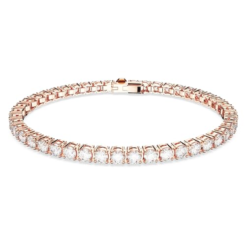 Swarovski Matrix Tennis bracelet, Round cut, White, Rose gold plated top layer, L, Rose Gold Plated, Cubic Zirconia, Cubic Zirconia