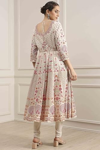 Biba Women's Off White Cotton Anarkali Printed Lehenga Set