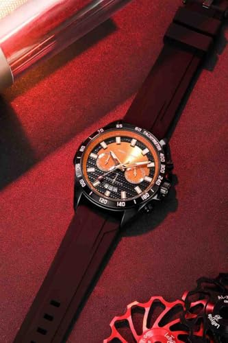 Daniel Hechter Paris Pantheon Collection Pantheon Collection Unique Multifunctional Watch for Men with Textured Round Dial Silicon Strap & Date Indicator-DHM1010 (Orange)
