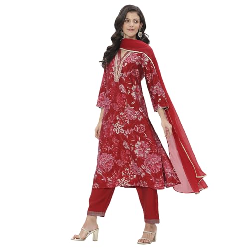 Rangriti Women Red Viscose Blend Straight Kurta Set_42