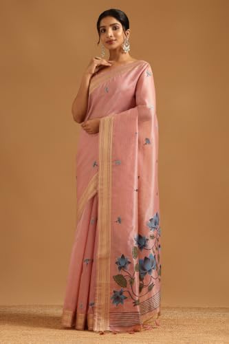 Soch Womens Pink Tissue Madhubani Saree
