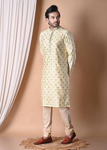 sajindia Men’s Traditional Kurta | Elegant Ethnic Wear for Men | Comfortable Fabric | Festivals, Weddings & Celebrations | Style 134 Yellow