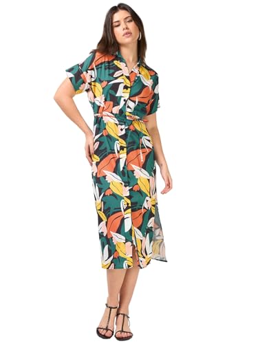 Bewakoof Women's All Over Printed Relaxed Fit Half Sleeve Collar Viscose Rayon Dress_684816_Multicolor_S