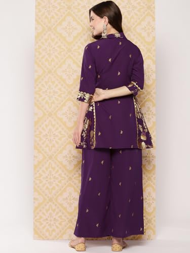 Ahalyaa Women's Polyester Co-ords Sets (AHTUPN-Combo-840-ICH_Purple_L)