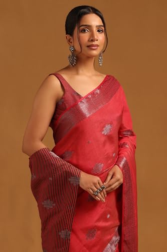 Soch Womens Red Art Silk Woven Design Saree