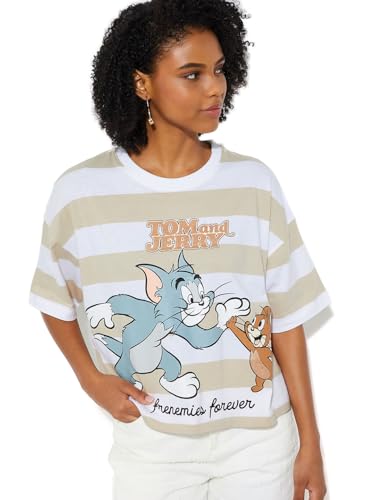 Max URB_N Women Tom & Jerry Boxy Fit T-Shirt (Beige_XS)