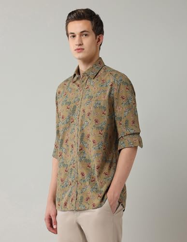 Arrow Sports Men's Floral Slim Fit Shirt (ASAJSH1680_Medium Brown