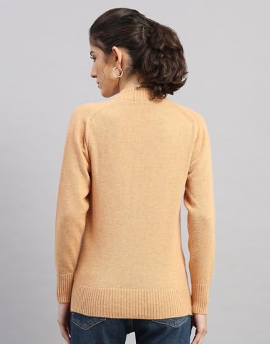 Monte Carlo Womens Regular Fit Solid Full Sleeve Round Neck Cardigan | Warm Woolen Buttoned Sweater for Ladies | Stylish Knitted Cardigan for Women's Orange XXL