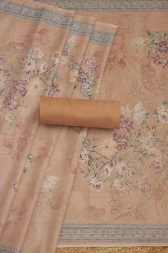 Soch Womens Beige Tissue Shimmer Floral Print Unstitch Dress Material With Sequins