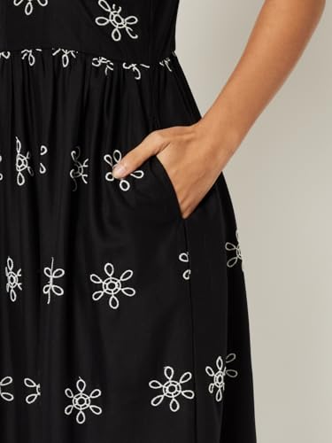 Max Women Embroidered Midi Dress (Black_M)