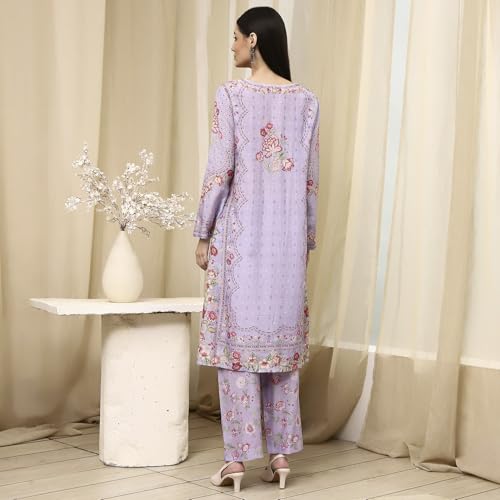 BIBA Women Purple Modal Blend Straight Suit Set_36