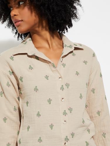 Max Alaya F x URB_N Women Embroidered Shirt (Beige_XL)
