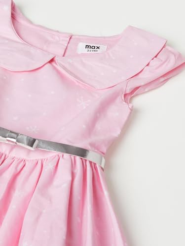 Max Girls Printed Dress with Belt (Pink_6-8 Y)