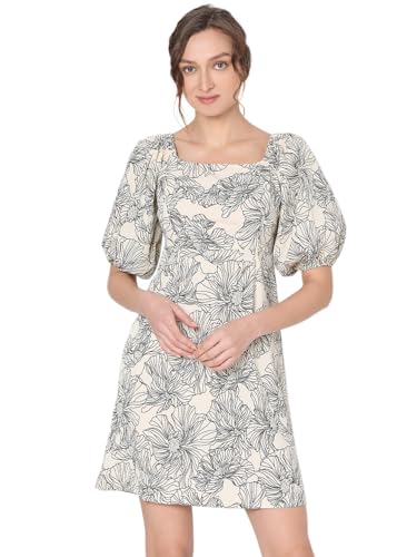 VERO MODA Women Floral Print Beige Polyester Above Knee Length A-line Dress