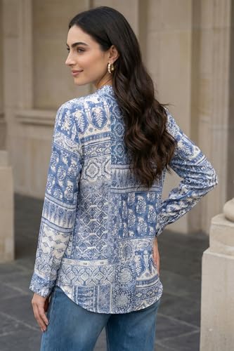 W for Woman Blue Geometric Printed Straight Shirt - (W31489-127115-M)