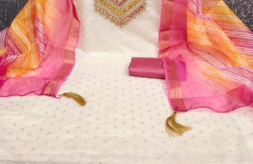 Leeli Peeri Designer Women's Chanderi Cotton Embroidery work Unstitched Salwar Suit Dress Material