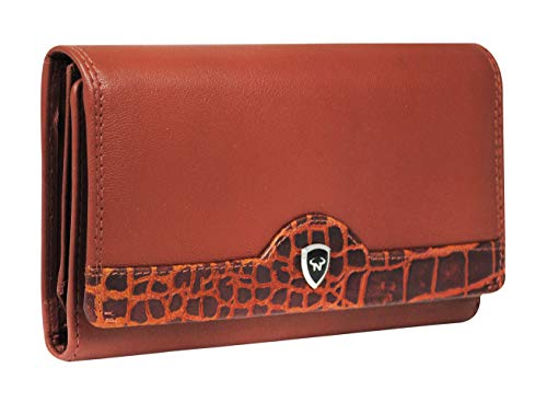 Calfnero Women's Genuine Leather wallet-Long Purse Wallet with Multiple Card Slots, Zip Pocket and Note Compartment (Cognac)