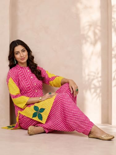 Varanga Women Hot Pink A Line Kurta Salwar Set Mandarin Collar