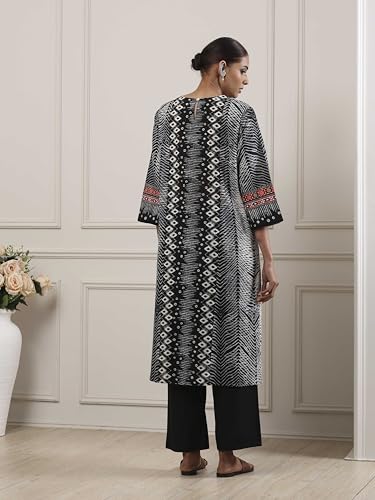 Biba Women Black Cotton Straight Suit Set_34