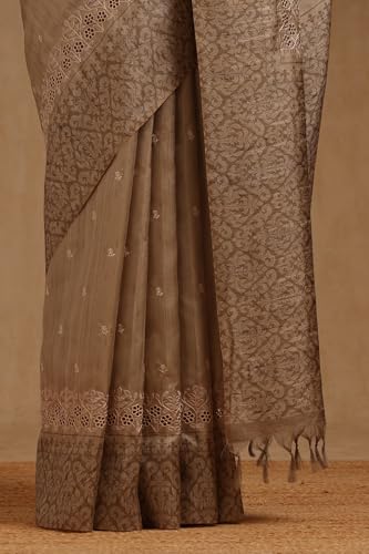 Soch Womens Earth Tussar Embroidered Saree