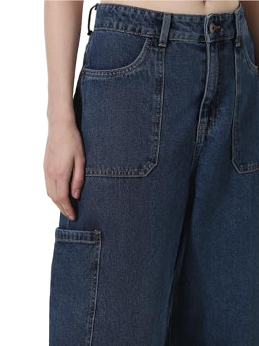 ONLY Women Washed Cotton Loose Fit High Rise Blue Jeans