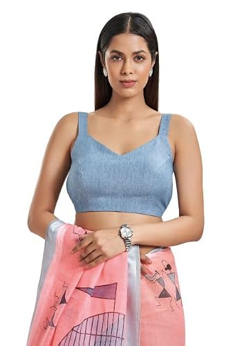 SALWAR STUDIO Sky Blue Denim Readymade Blouse- Pack of 1.