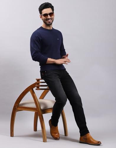 Monte Carlo Mens Solid Navy Blue Round Neck Full Sleeve Pullover (1240504RN-117-46)