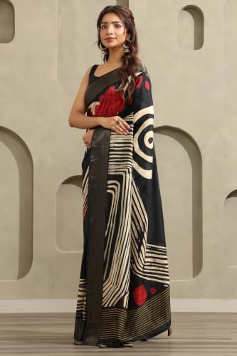 Soch Womens Black Viscose Geometric Printed Saree