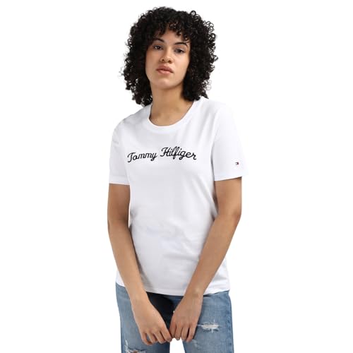 Tommy Hilfiger White Jersey Embroidered Women Regular Fit T-Shirt