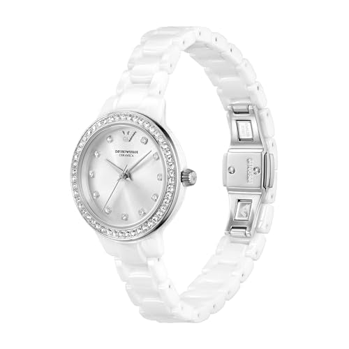 Emporio Armani Ceramic Analog Silver Dial Women Watch-Ar70013, White Band