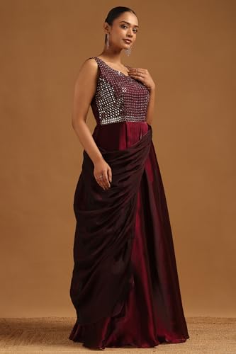 Soch Womens Wine Tissue Embellished Gown with Mirror Work