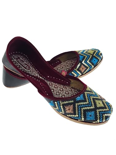 Fulkari Women Black Sisa Gold Multi Casual Genuine Soft Leather Jutis | Bite and Pinch Free Juttis | Punjabi Jutti | Girl's Office Flat Ladies Mojari | dailywear Ethnic Juti | 41