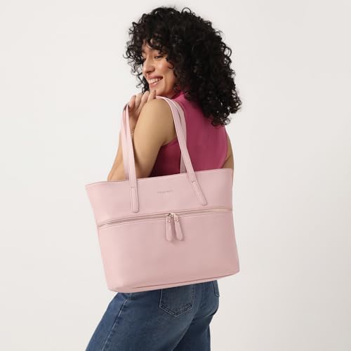 Fastrack Casual Laptop Tote Bag For Girls, Large Size With A Zipper Closure And Padded Laptop Compartment, Compatible With Laptops Up To 14 Inches, Double Handle Bag, Pink