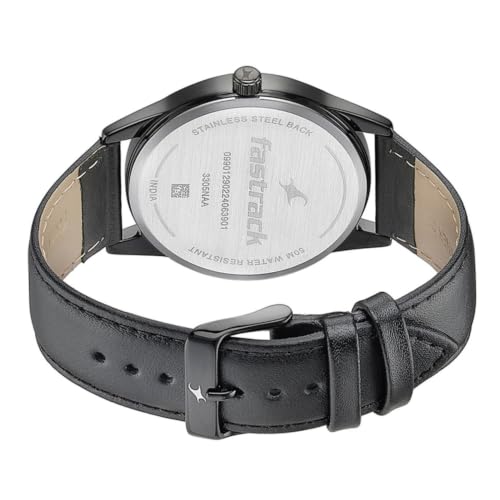 Fastrack Plain 3 Hands Black Round Dial Black Plating Leather Strap Mens Watch - 3305NL02