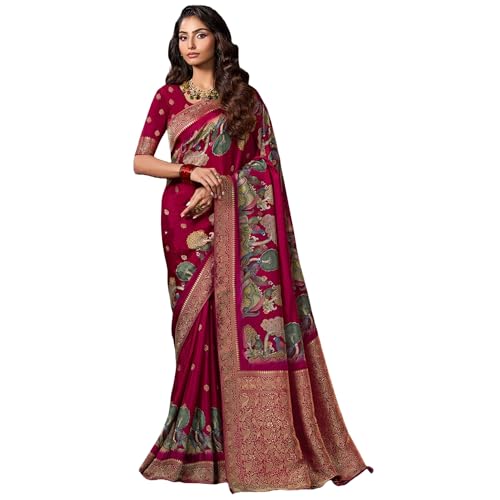 Meena Bazaar Maroon Woven Art Silk Saree With Blouse Piece