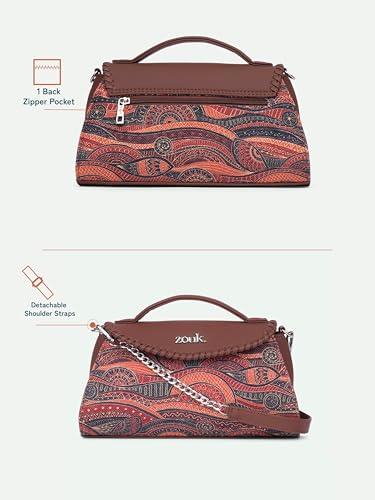 ZOUK Saisha Sling Bag for Women – Vegan Leather with Whip-Stitch Detailing & Detachable Silver | Water-Resistant Stylish Purse | Pithora Artistry