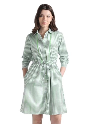 Tommy Hilfiger Women's Cotton Blend Shirt Below The Knee Casual Dress (S24HWDR032 Green