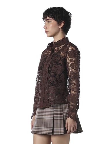 ONLY Women's Floral Print Regular Fit Brown Shirt
