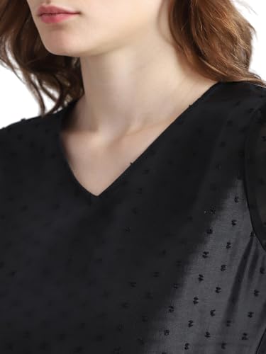 ONLY Women Self Design Cotton Black Peplum Top