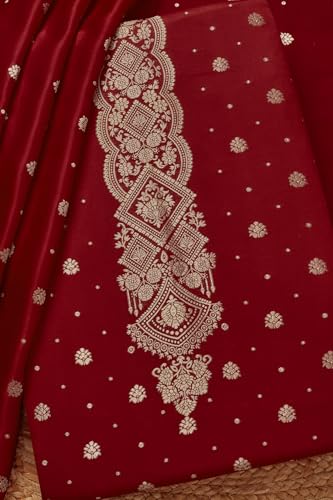 Soch Womens Red Gajji Silk Zari Woven Unstitch Dress Material With Zari Woven
