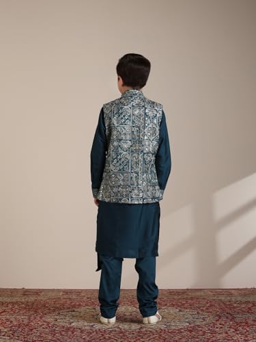 Manyavar Blended Viscose Self Design Kurta Jacket Pyjama Set for Child(6-8 years)