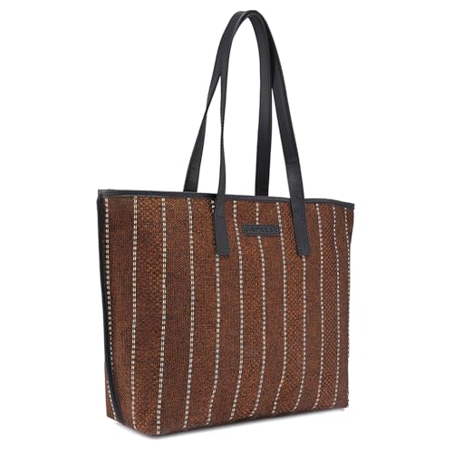 Caprese Evana Tote Medium Rust Poly Canvas Striped