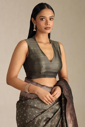 Soch Womens Olive Tussar Woven Design Saree