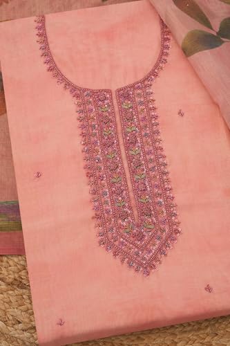 Soch Womens Peach Linen Shimmer Embroidered Unstitch Dress Material With Sequins