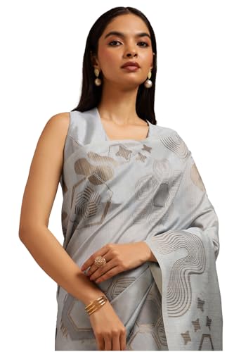 Soch Womens Light Grey Tussar Woven Design Saree