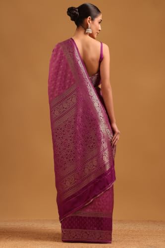 Soch Womens Purple Silk Blend Ethnic Motifs Zari Woven Saree