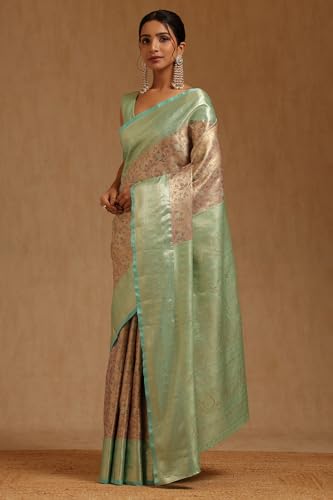 Soch Womens Beige Silk Blend Floral Zari Woven Saree