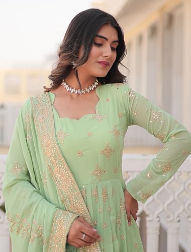Fashion Basket Havy Georgette Embroidered Anarkali Dress for Women Green