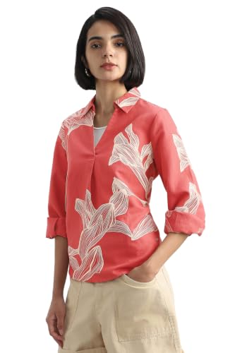 Women Red Print Long Sleeves Shirt