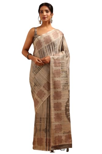 Soch Womens Beige Tussar Warli Printed Saree